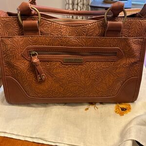FRYE AND CO. Tan Floral Embossed Satchel